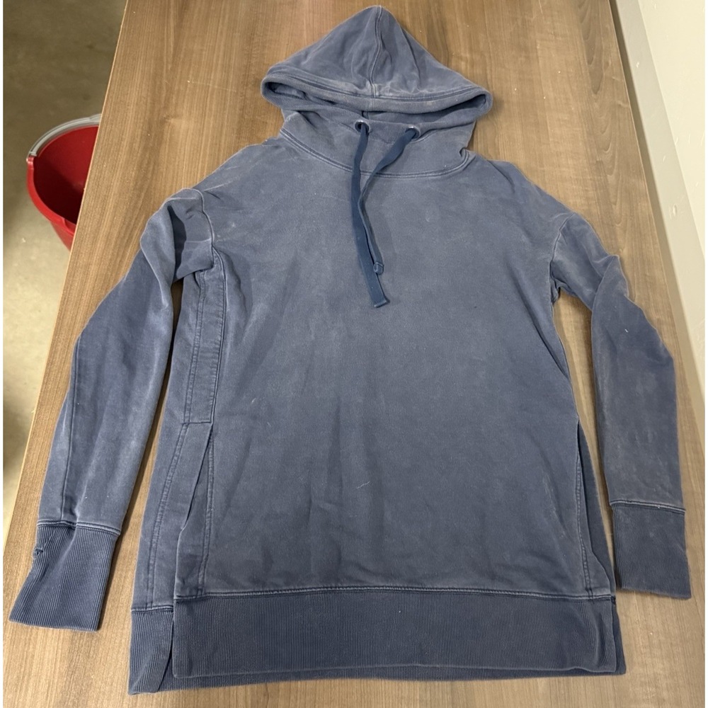 Athleta Cozy Karma Hoodie Women's XS Blue Oversize Side Slit Pullover Oversized